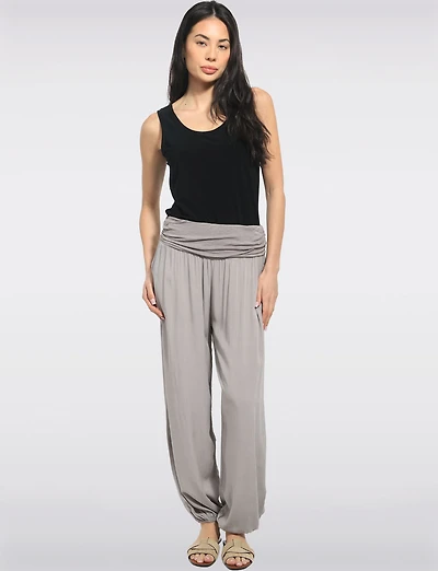 Pantalon Ballon Solide Fluide à Taille et Ourlet Élastiques par Froccella
