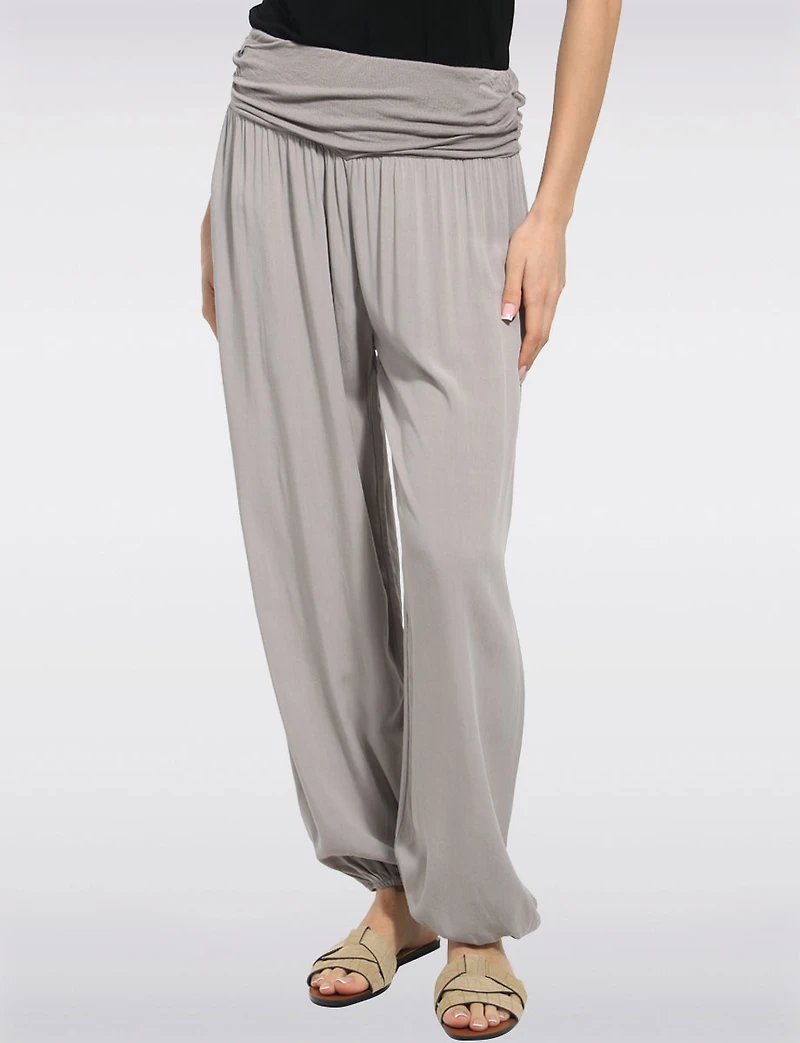 Pantalon Ballon Solide Fluide à Taille et Ourlet Élastiques par Froccella