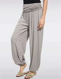 Pantalon Ballon Solide Fluide à Taille et Ourlet Élastiques par Froccella