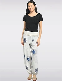 Pantalon Ballon Taille Froncée Ourlet Élastiqué & Motif Circulaire par Froccella