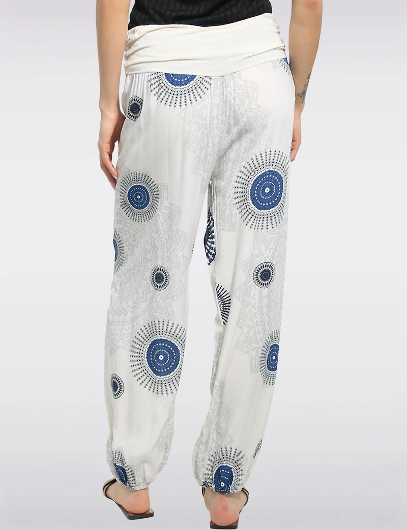 Pantalon Ballon Taille Froncée Ourlet Élastiqué & Motif Circulaire par Froccella