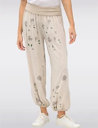 Pantalon Ballon à Taille Froncée Ourlet Élastiqué et Motif Floral par Froccella