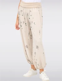 Pantalon Ballon à Taille Froncée Ourlet Élastiqué et Motif Floral par Froccella