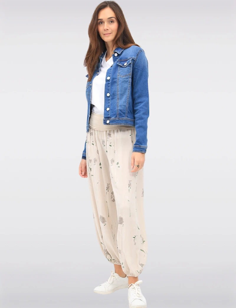 Pantalon Ballon à Taille Froncée Ourlet Élastiqué et Motif Floral par Froccella