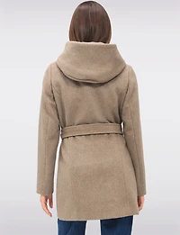 Manteau Chic à Capuche en Laine Végane avec Ceinture Amovible par Point Zero