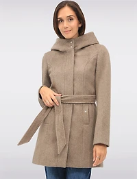 Manteau Chic à Capuche en Laine Végane avec Ceinture Amovible par Point Zero