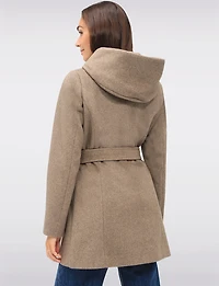Manteau Chic à Capuche en Laine Végane avec Ceinture Amovible par Point Zero