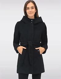 Manteau Chic à Capuche en Laine Végane avec Ceinture Amovible par Point Zero