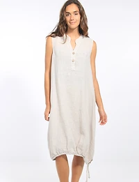 Robe Mi-longue Ample Sans Manches en Lin Avec Col Fendue & Boutons par Froccella