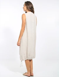 Robe Mi-longue Ample Sans Manches en Lin Avec Col Fendue & Boutons par Froccella