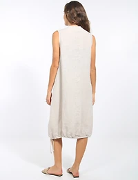 Robe Mi-longue Ample Sans Manches en Lin Avec Col Fendue & Boutons par Froccella