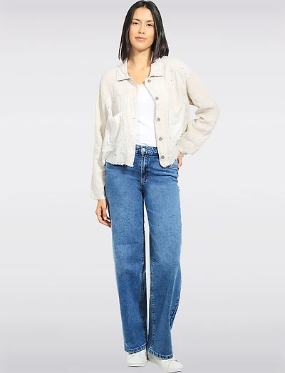 Veste En Broderie Anglaise Avec Ourlet Effiloché & Poches Pailletées – Froccella