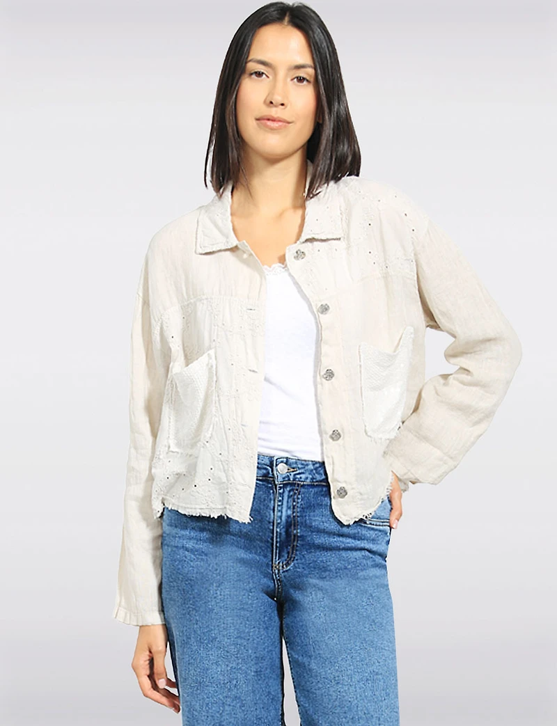 Veste En Broderie Anglaise Avec Ourlet Effiloché & Poches Pailletées – Froccella