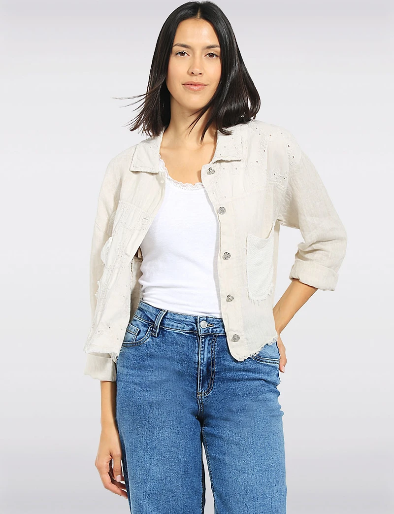 Veste En Broderie Anglaise Avec Ourlet Effiloché & Poches Pailletées – Froccella