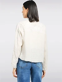 Veste En Broderie Anglaise Avec Ourlet Effiloché & Poches Pailletées – Froccella