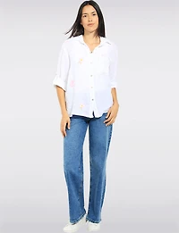 Chemise À Manches 3/4 Avec Détails De Broderie & Poche Poitrine Par Froccella