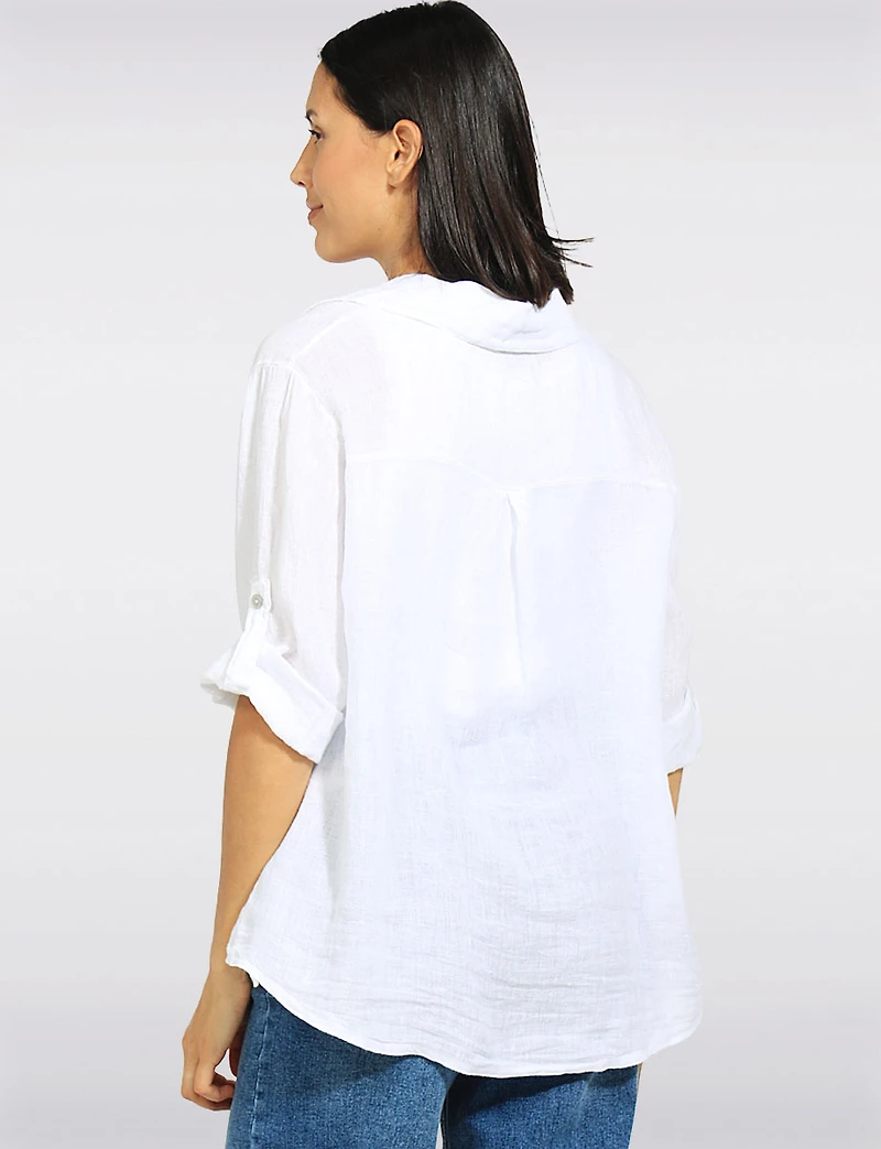 Chemise À Manches 3/4 Avec Détails De Broderie & Poche Poitrine Par Froccella