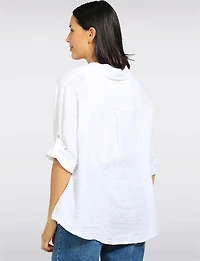 Chemise À Manches 3/4 Avec Détails De Broderie & Poche Poitrine Par Froccella
