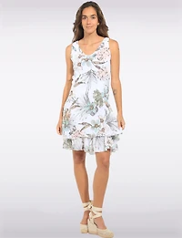 Robe fleurie aquarelle sans manches col en V à double volant par Froccella