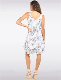 Robe fleurie aquarelle sans manches col en V à double volant par Froccella