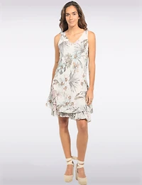 Robe fleurie aquarelle sans manches col en V à double volant par Froccella