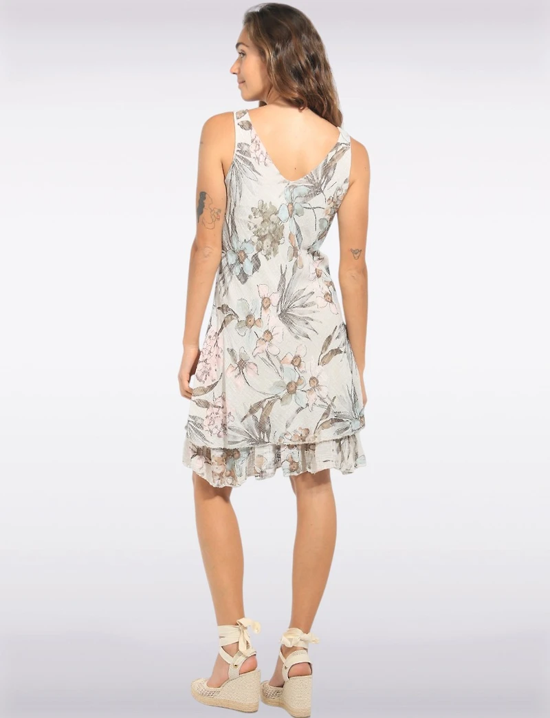 Robe fleurie aquarelle sans manches col en V à double volant par Froccella