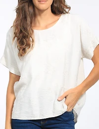 Haut en Coton Brodé à Manches Courtes Blouse Ample Avec Col Rond par Froccella