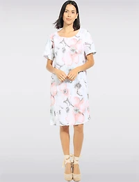 Robe en Cotton Florale à Manches Courtes Poches & Bord Tricoté par Froccella