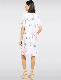 Robe en Cotton Florale à Manches Courtes Poches & Bord Tricoté par Froccella