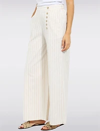 Pantalon Rayé Coupe Décontractée à Jambe Large en Coton Enfiler avec Poches