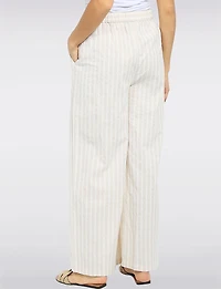 Pantalon Rayé Coupe Décontractée à Jambe Large en Coton Enfiler avec Poches