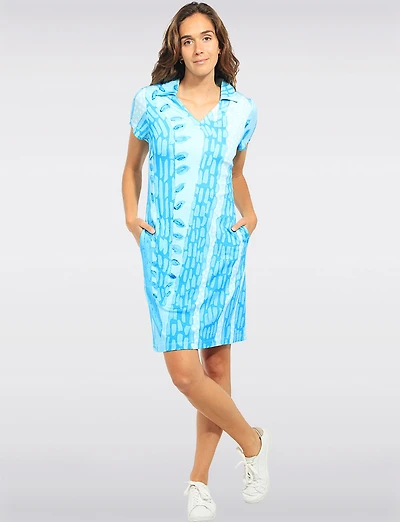Robe À Imprimé Abstrait Col Chemise Manches Courtes & Poches - Claire Desjardins