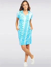 Robe À Imprimé Abstrait Col Chemise Manches Courtes & Poches - Claire Desjardins