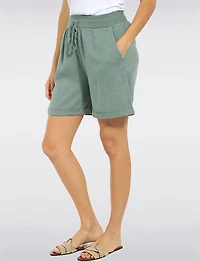 Short En Coton-Lin Chic  Enfiler Avec Taille Élastique et Poches par Froccella
