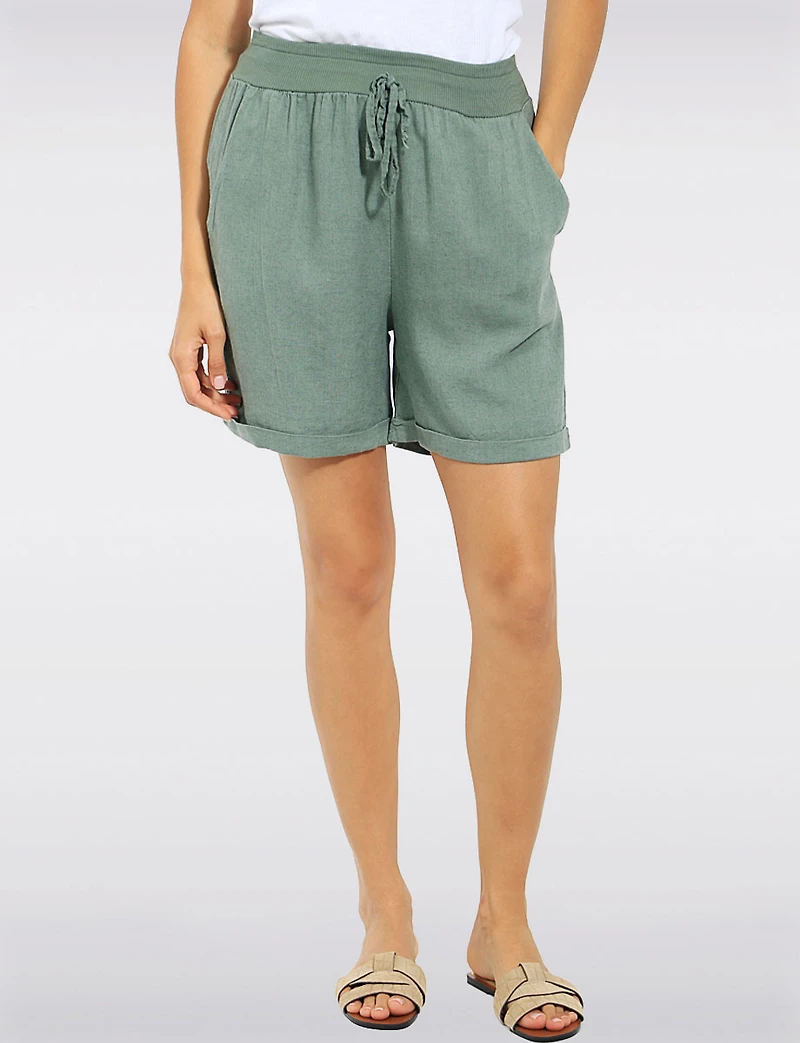 Short En Coton-Lin Chic Enfiler Avec Taille Élastique et Poches par Froccella
