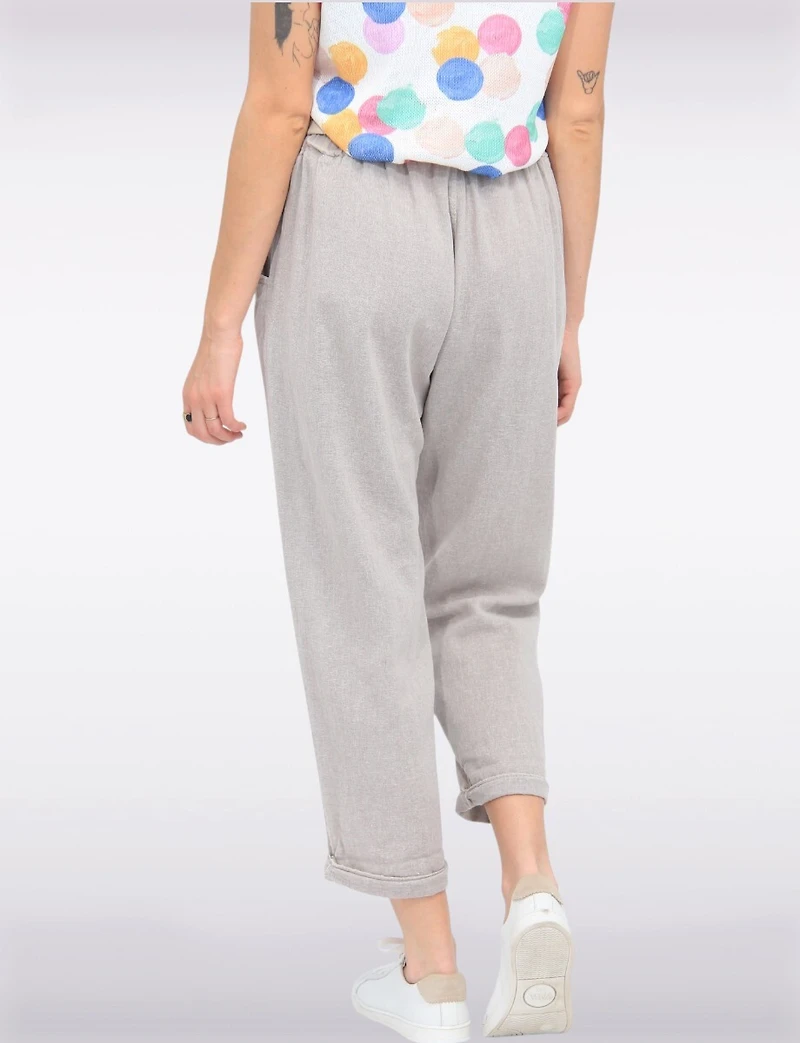 Pantalon Droit à Taille Haute avec Plis Ceinturé en Lin Mélange par Froccella