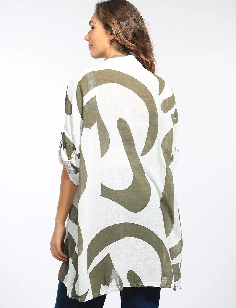 Chemisier Coton Abstrait Avec Boutons Sur Le Devant & Manches 3/4 Par Froccella