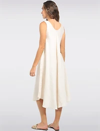 Robe Midi Sans Manches Froissée avec Ourlet Arrondi Collier Par Froccella