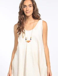 Robe Midi Sans Manches Froissée avec Ourlet Arrondi Collier Par Froccella