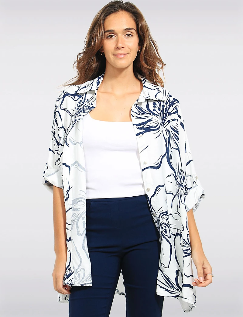 Chemise Florale Manches 3/4 Ajustables Coupe Ample Avec Boutonnée par Froccella