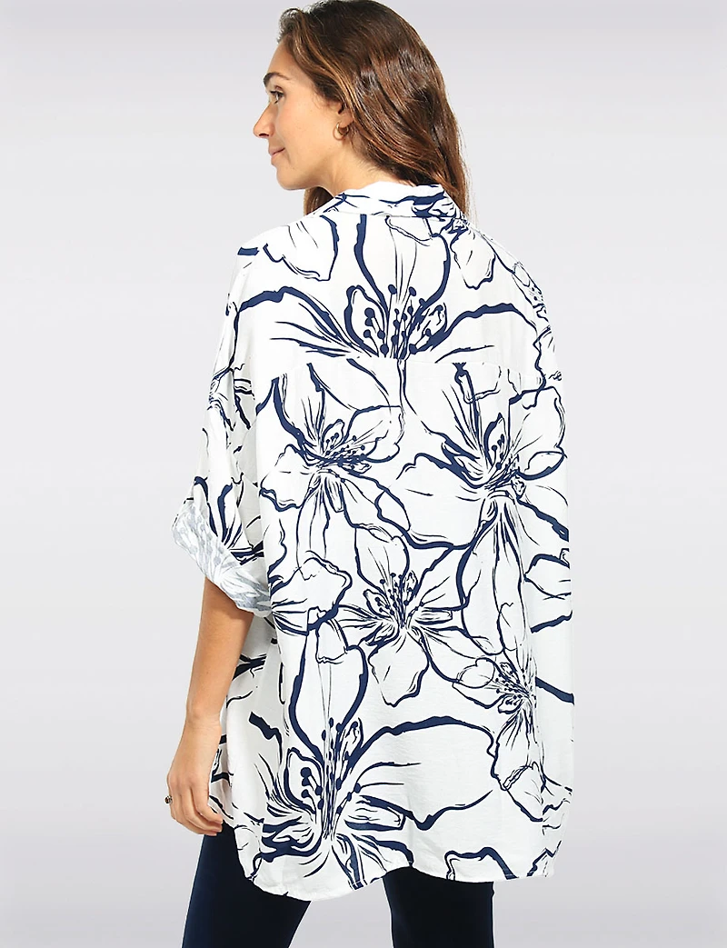 Chemise Florale Manches 3/4 Ajustables Coupe Ample Avec Boutonnée par Froccella