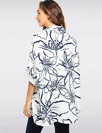 Chemise Florale Manches 3/4 Ajustables Coupe Ample Avec Boutonnée par Froccella