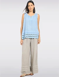 Chemise en Lin Sans Manches Col Fendu Ourlet Brodé Anglais par Froccella