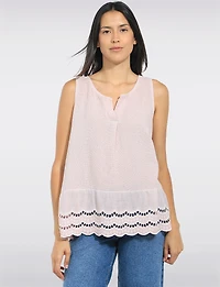 Chemise en Lin Sans Manches Col Fendu Ourlet Brodé Anglais par Froccella