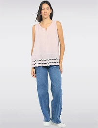 Chemise en Lin Sans Manches Col Fendu Ourlet Brodé Anglais par Froccella
