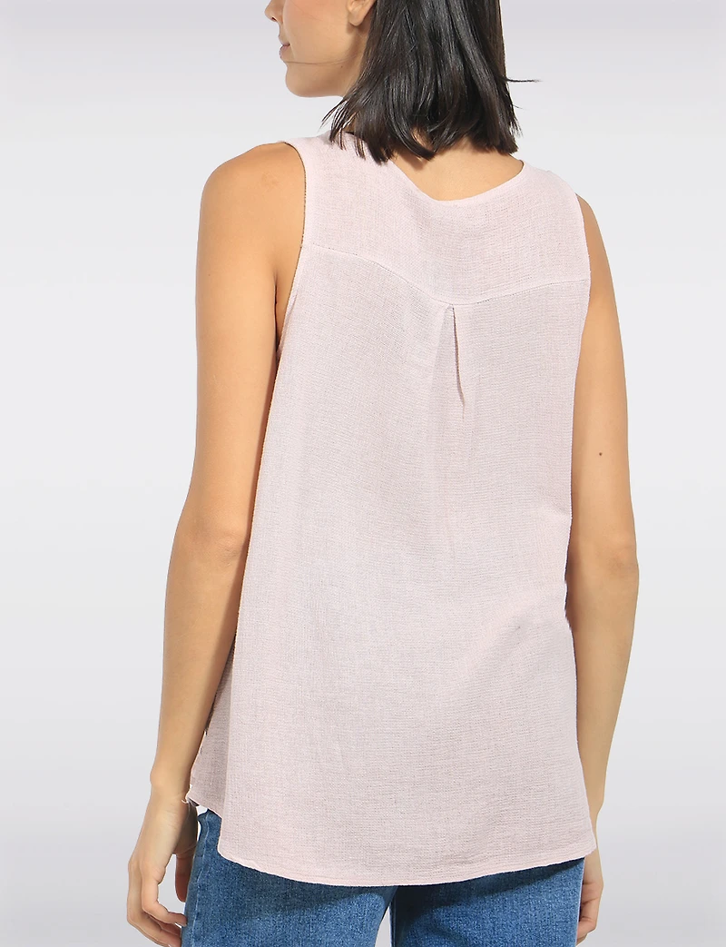 Chemise en Lin Sans Manches Col Fendu Ourlet Brodé Anglais par Froccella