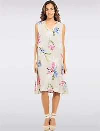 Robe Légère en Lin Col V Sans Manches Motif Floral à Coupe Amples par Froccella