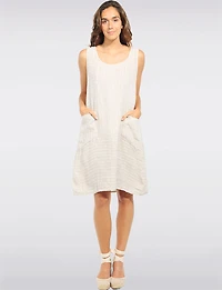 Robe Légère Rayée en Lin Sans Manches Col Rond et Poches Plaquées par Froccella