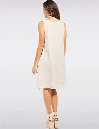 Robe Légère Rayée en Lin Sans Manches Col Rond et Poches Plaquées par Froccella