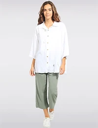 Chemise Lin Coton Boutonnée Manches 3/4 et Détails Brodés par Froccella